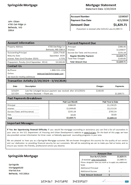 Download USA Maryland Springside mortgage statement scr Photoshop template